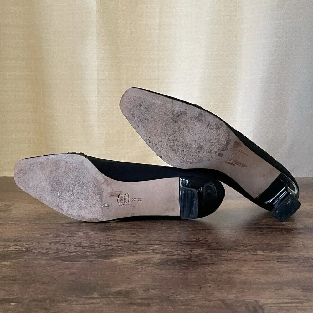 Vintage Van Eli Womens Pump Sz 8N Black Square Toe Bow Spool Heel Preppy Classic